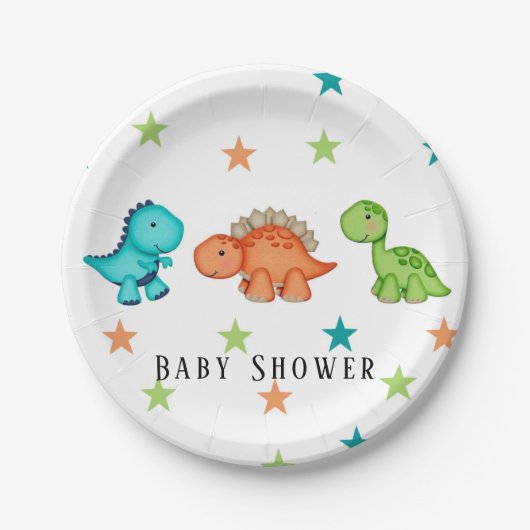 Baby shower van Cute Dinosaurs en sterren Papieren Bordje (Voorkant)