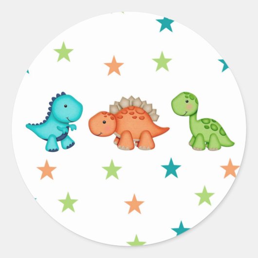 Baby shower van Cute Dinosaurs en sterren Ronde Sticker (Voorkant)