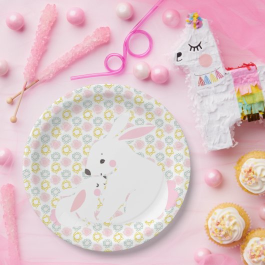 Baby shower van Cute Moeder & Baby Girl Bunny Papieren Bordje (Feest)