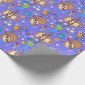 Baby shower van Cute Sloth Blue Pattern Cadeaupapier (Hoek)
