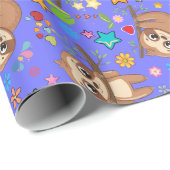 Baby shower van Cute Sloth Blue Pattern Cadeaupapier (Rol Hoek)