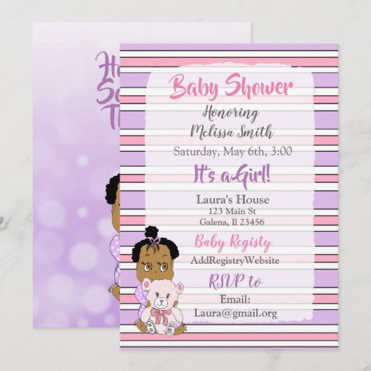 Baby shower van de Afrikaanse Amerikaanse baby Gir Kaart (Voorkant / Achterkant)