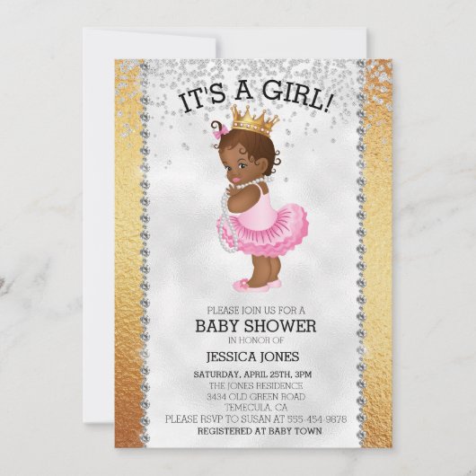 Baby shower van de Amerikaanse prinses Gold Diamon Kaart (Voorkant)