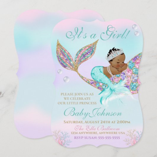  Baby shower van de Amerikaanse Zeemeermin Kaart (Voorkant / Achterkant)