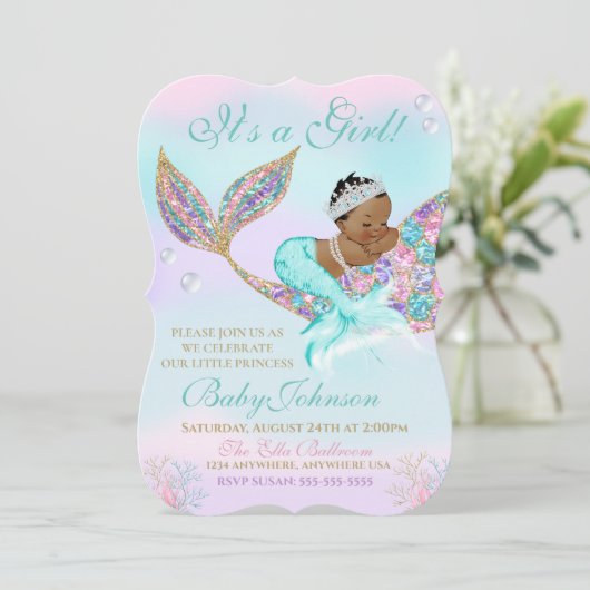  Baby shower van de Amerikaanse Zeemeermin Kaart (Staand voorkant)