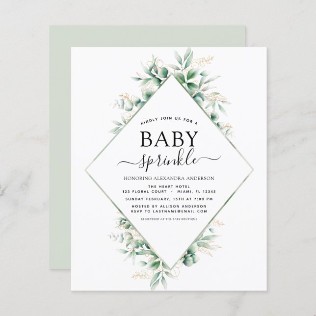 Baby shower van de begroting - Eucalyptus Geometri (Voorkant / Achterkant)