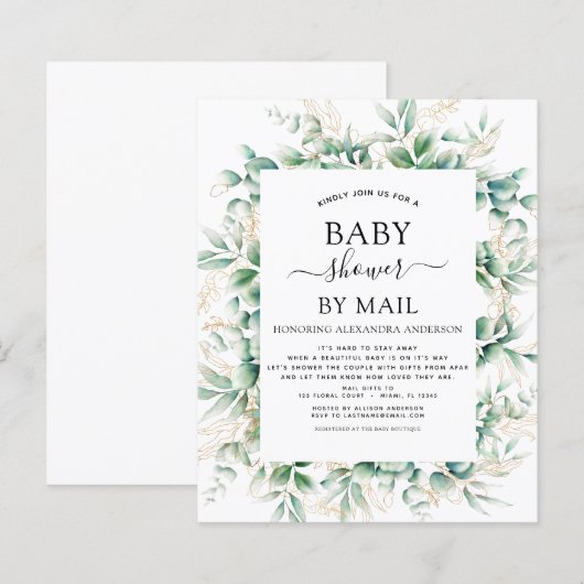 Baby shower van de begroting per post Eucalyptus G (Voorkant / Achterkant)