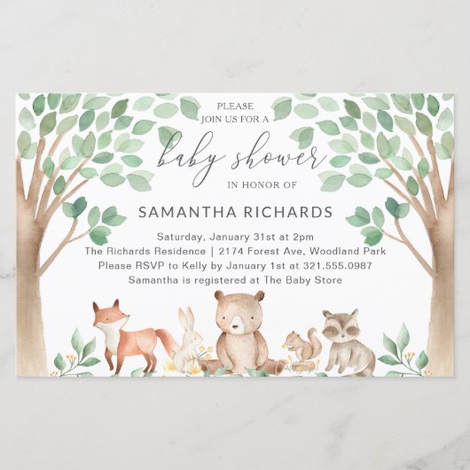 Baby shower van de begroting voor boslanddieren (Voorkant)