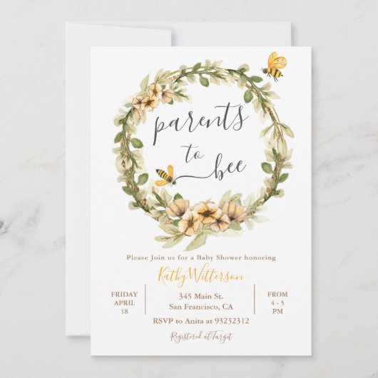Baby shower van de bijen kaart (Voorkant)