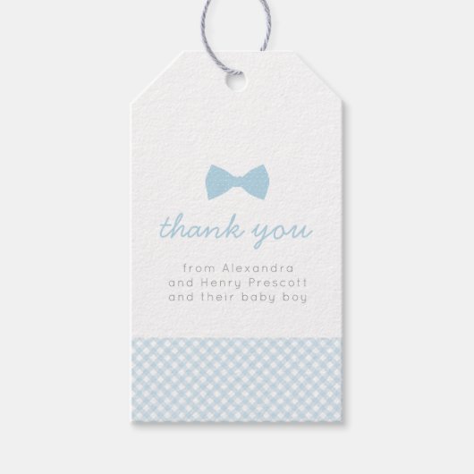 Baby shower van de blauwe boeg van Gingham Cadeaulabel (Voorkant)