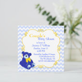 Baby shower van de blauwe en gele Teddy Bear Coupl Kaart (Staand voorkant)