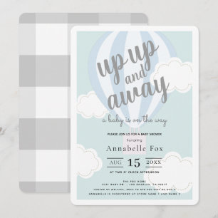 Baby shower van de blauwe luchtballon omhoog en we kaart