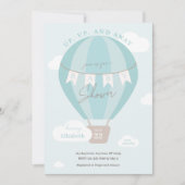 Baby shower van de blauwe luchtballon omhoog en we kaart (Voorkant)