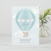 Baby shower van de blauwe luchtballon omhoog en we kaart (Staand voorkant)