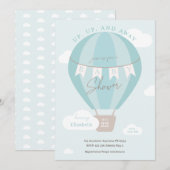 Baby shower van de blauwe luchtballon omhoog en we kaart (Voorkant / Achterkant)