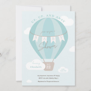 Baby shower van de blauwe luchtballon omhoog en we kaart