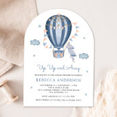 Baby shower van de blauwe luchtballon omhoog en we kaart