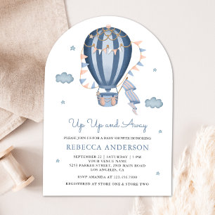 Baby shower van de blauwe luchtballon omhoog en we kaart