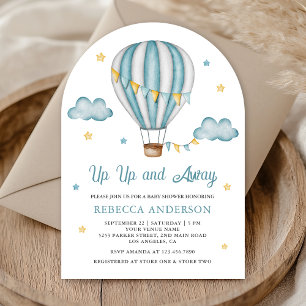 Baby shower van de blauwe luchtballon omhoog en we kaart