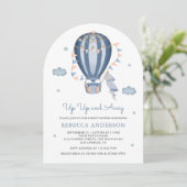 Baby shower van de blauwe luchtballon omhoog en we kaart (Staand voorkant)