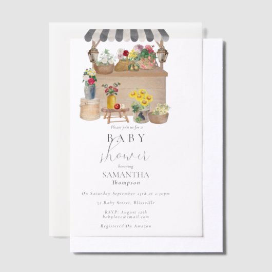 Baby shower van de Bloemenmarkt van de waterverf Vellum Uitnodigingen (Offset)
