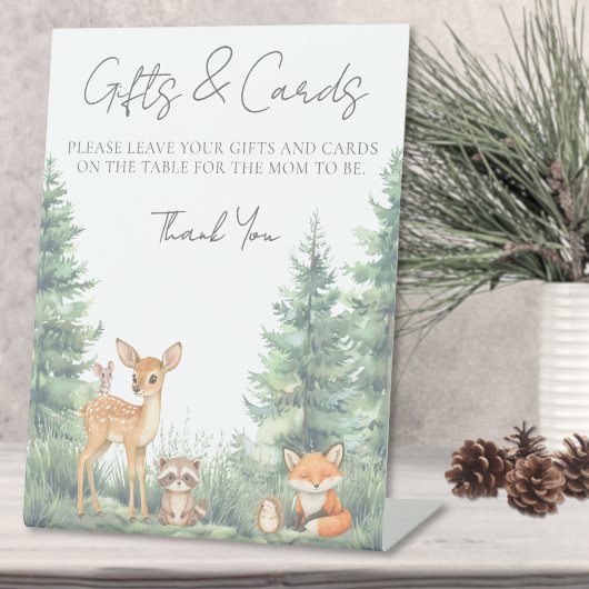 Baby shower van de bosbeesten in het bos reclamebord met voetstuk