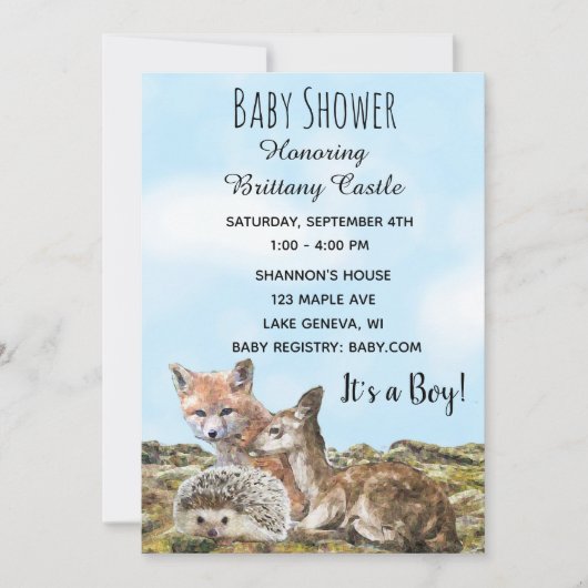 Baby shower van de bosbeesten kaart (Voorkant)