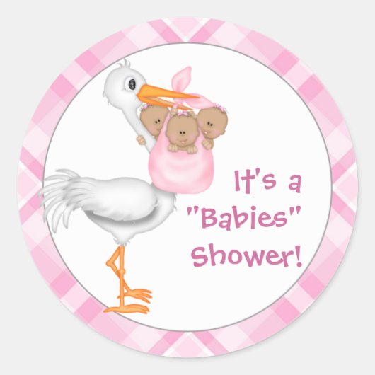 Baby shower van de brasem en van de Triplet-meisje Ronde Sticker (Voorkant)