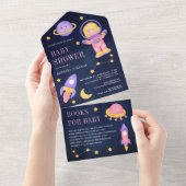 Baby shower van de buitenruimteroze astronaut all in one uitnodiging (Afscheurbaar)