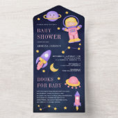 Baby shower van de buitenruimteroze astronaut all in one uitnodiging (Binnen)