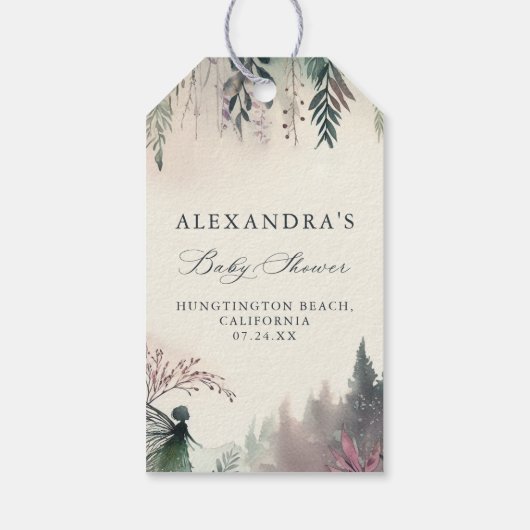 Baby shower van de Enchanted Forest Fairy Mountain Cadeaulabel (Achterkant)