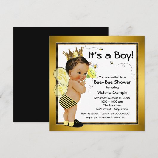 Baby shower van de etnische jongensbij kaart (Voorkant / Achterkant)