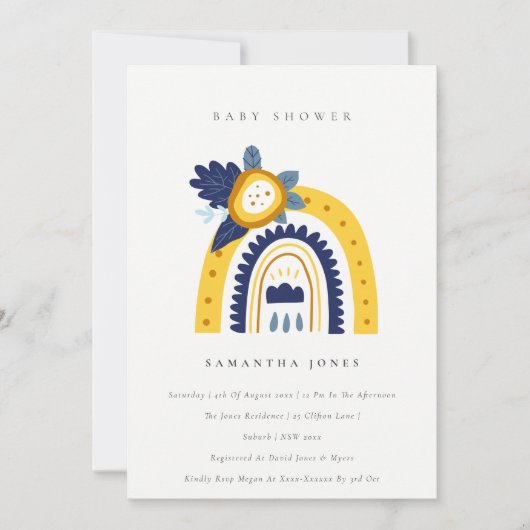 Baby shower van de Flora-regenboogfoto van de gele Bedankkaart (Voorkant)