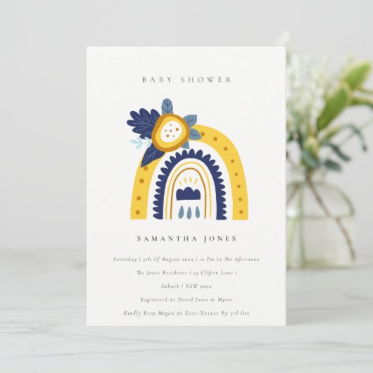 Baby shower van de Flora-regenboogfoto van de gele Bedankkaart (Staand voorkant)