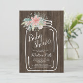 Baby shower van de florale mason van de roesthout kaart (Staand voorkant)