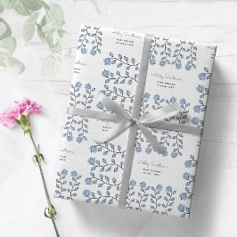 Baby shower van de Florale Waterverf (blauw) Cadeaupapier