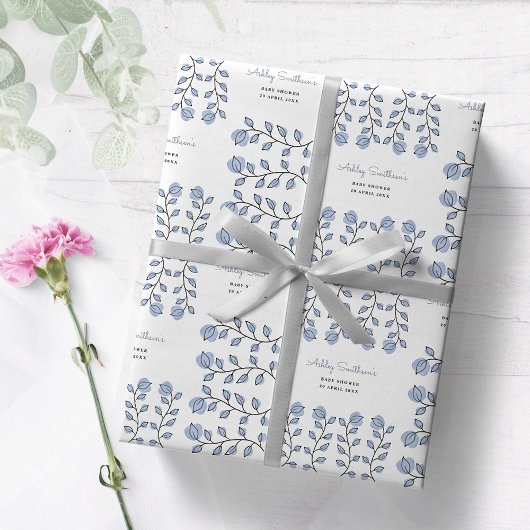 Baby shower van de Florale Waterverf (blauw) Cadeaupapier