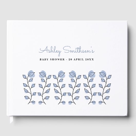 Baby shower van de Florale Waterverf (blauw) Gastenboek (Voorkant)