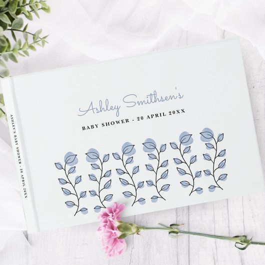 Baby shower van de Florale Waterverf (blauw) Gastenboek