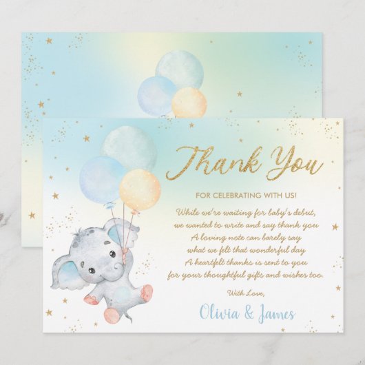 Baby shower van de fluitballons  bedankkaart (Voorkant / Achterkant)