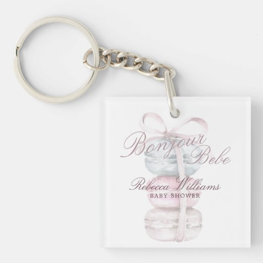 Baby shower van de Franse Macaron Bonjour Bebe Sleutelhanger (voorkant)