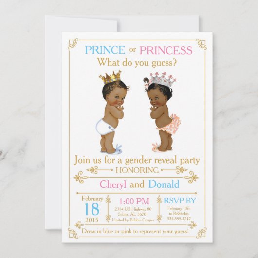 Baby shower van de goudprins of van de prinses kaart (Voorkant)