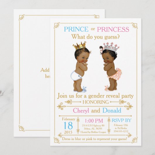 Baby shower van de goudprins of van de prinses kaart (Voorkant / Achterkant)