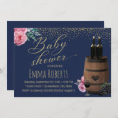 Baby shower van de goudvlinder van de wijnbarrel kaart (Voorkant / Achterkant)
