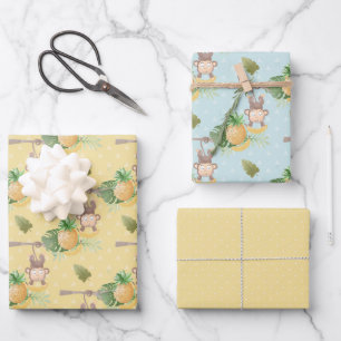 Baby shower van de groene aap inpakpapier vel