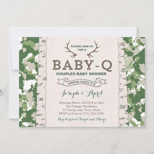 Baby shower van de Groene Camo Couples van het leg Kaart (Voorkant)