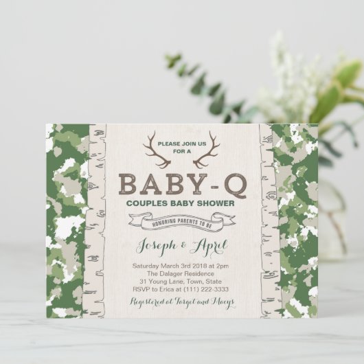 Baby shower van de Groene Camo Couples van het leg Kaart (Staand voorkant)