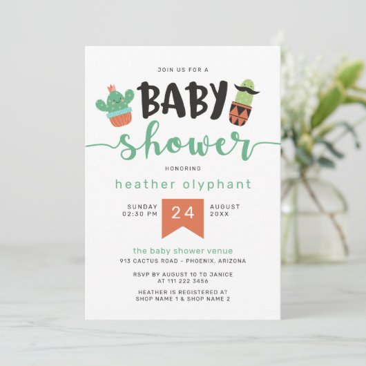 Baby shower van de groene zwarte Cool Cactus Kaart (Staand voorkant)