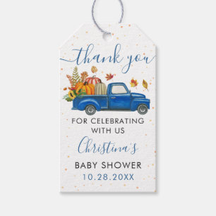 Baby shower van de herfst Pumpkin Blue Truck Harte Cadeaulabel