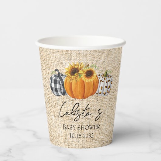 Baby shower van de herfst Pumpkin Sunflower Burlap Papieren Bekers (Achterkant)
